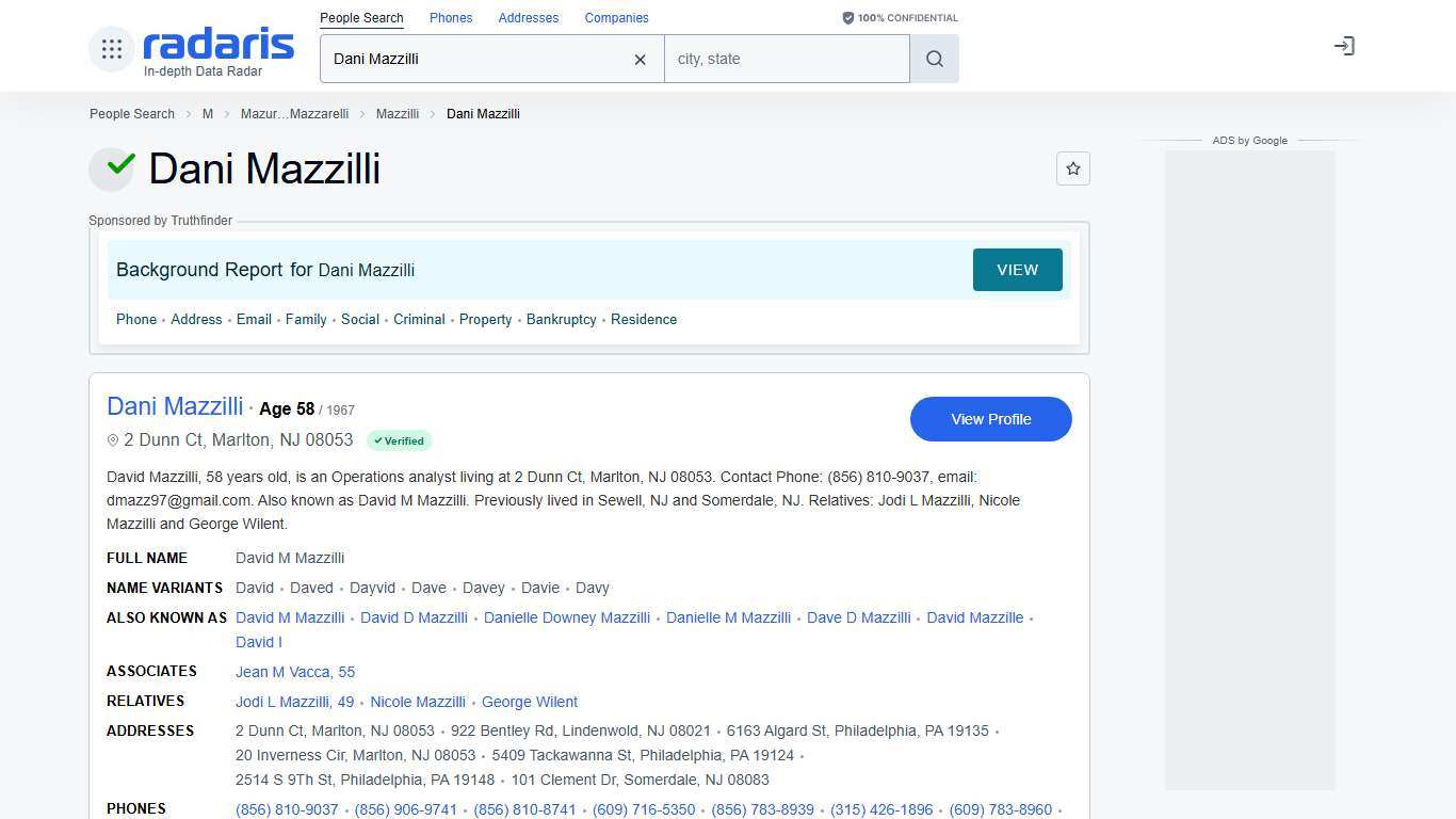 Dani Mazzilli - Age, Phone Number, Contact, Address Info, Public Records Radaris